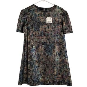 NWT Zara Girls Iridescent Rainbow Metallic Lined Shift Dress 100% Cotton